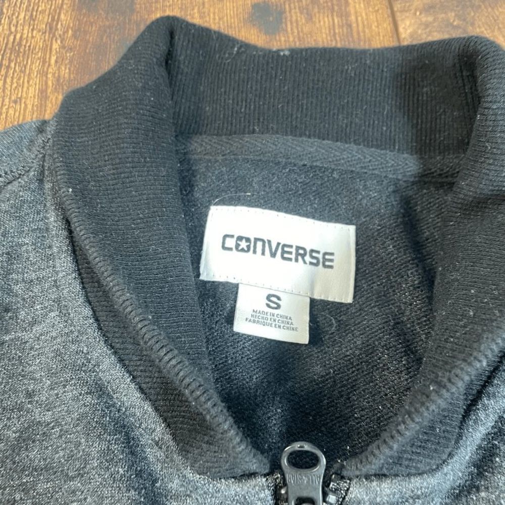 Converse One Star Mens Full Zip Up Jacket Long Sleeve Mock Neck Black Gray SZ S - Picture 3 of 5